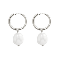 Melina - Silver Dangling Earrings with Pearl