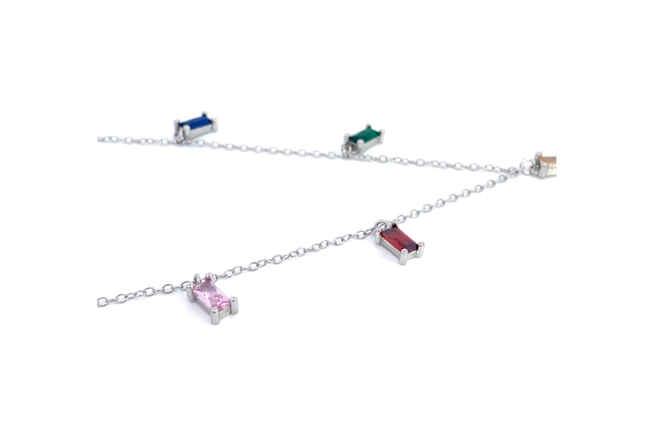 Everly - Multi Coloured Gemstone Silver Necklace