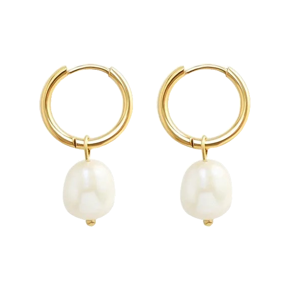 Melina - Gold Dangling Earrings with Pearl