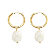 Melina - Gold Dangling Earrings with Pearl