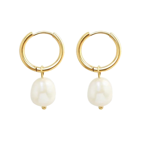 Melina - Gold Dangling Earrings with Pearl